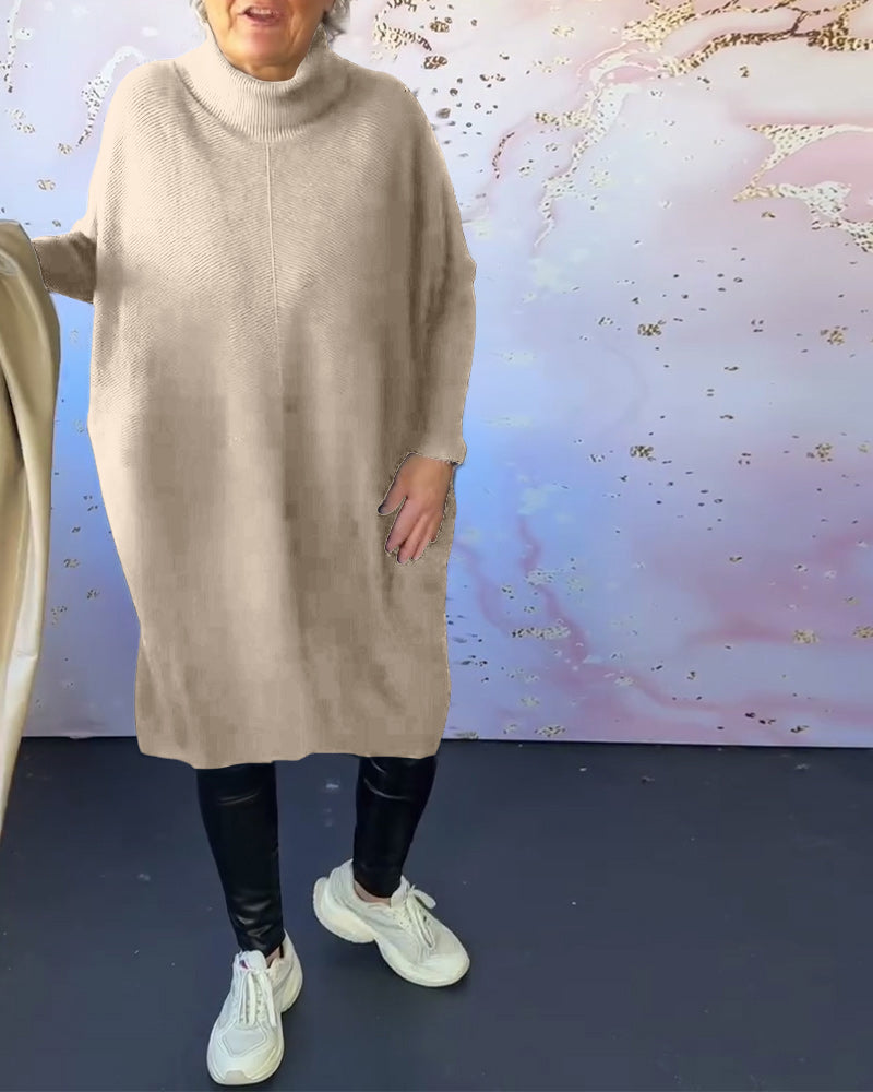 Drune | Lässiger Einfarbiger Pullover mit Hohem Kragen und Langen Ärmeln