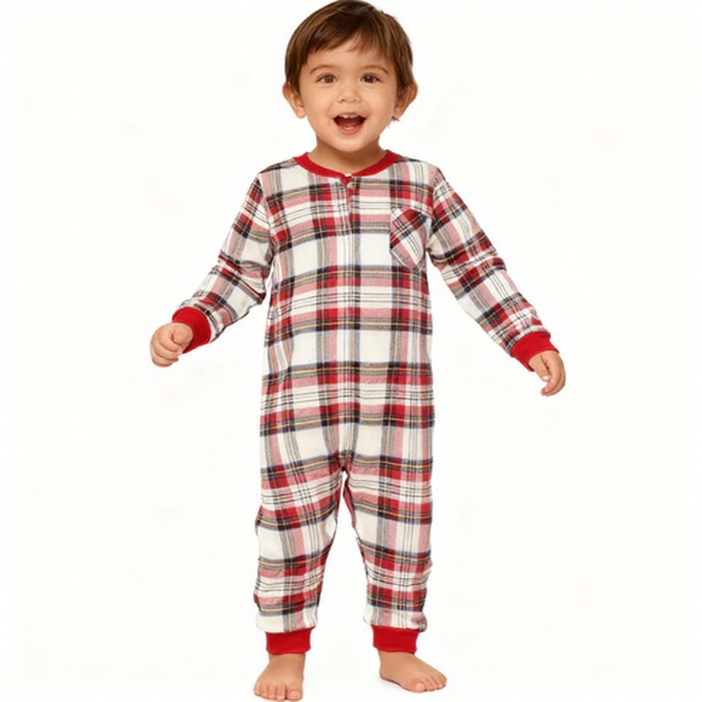 Drune | Urlaub Familie Rot Karierte Knopf-Front Weihnachts-Pyjama Set