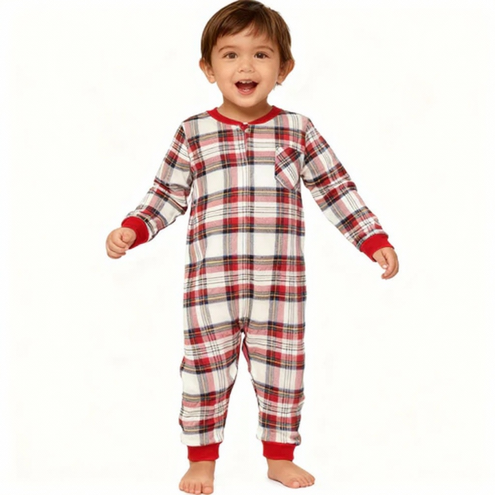Drune | Urlaub Familie Rot Karierter Knopf-Front Passende Pyjama Set
