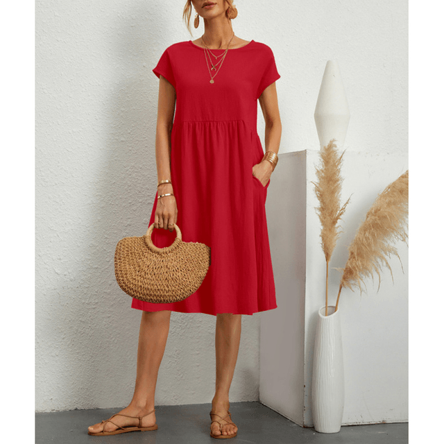 Drune | Damen Baumwoll Leinen Midi Kleid