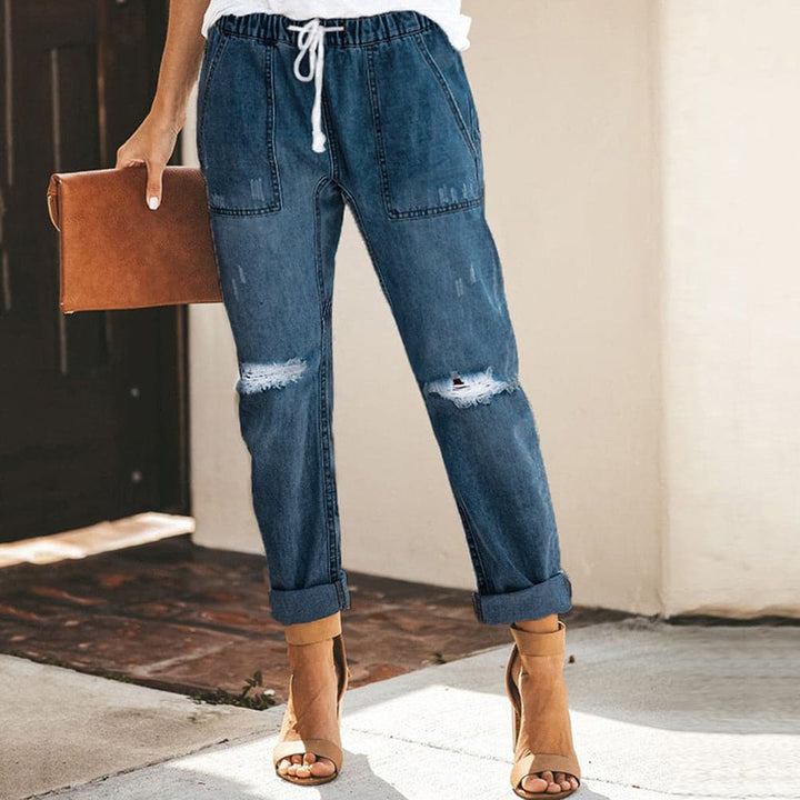 Drune | Relaxed Fit Zerrissene Denim Elastischer Bund Mit Kordelzug