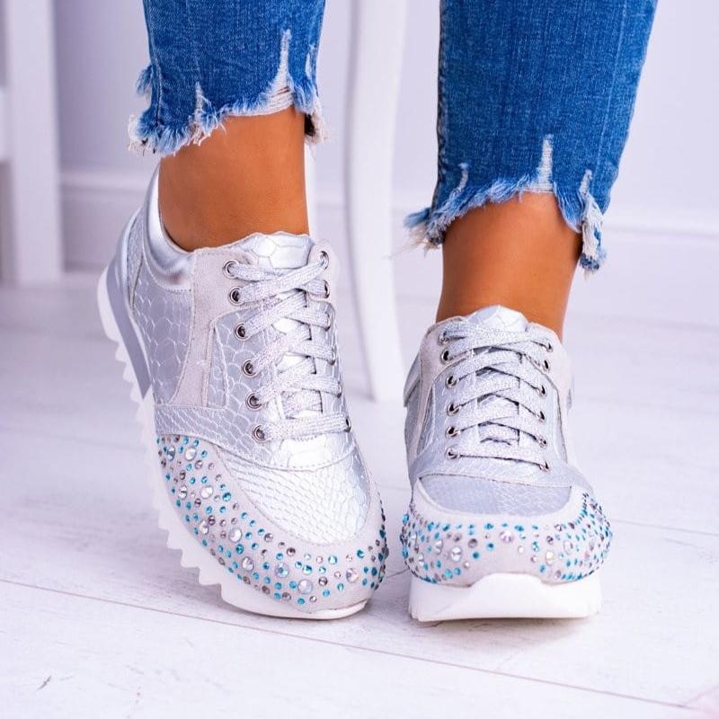 Drune | Sneaker Strukturdesign Strassdetails Dicke Sohle Schnürung