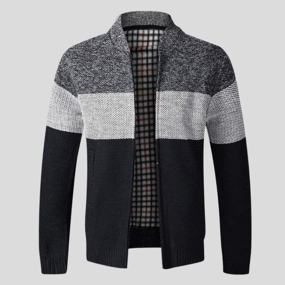 Drune | Strickjacke Reißverschluss Gerippter Kragen, Bündchen Und Saum Bequeme Passform