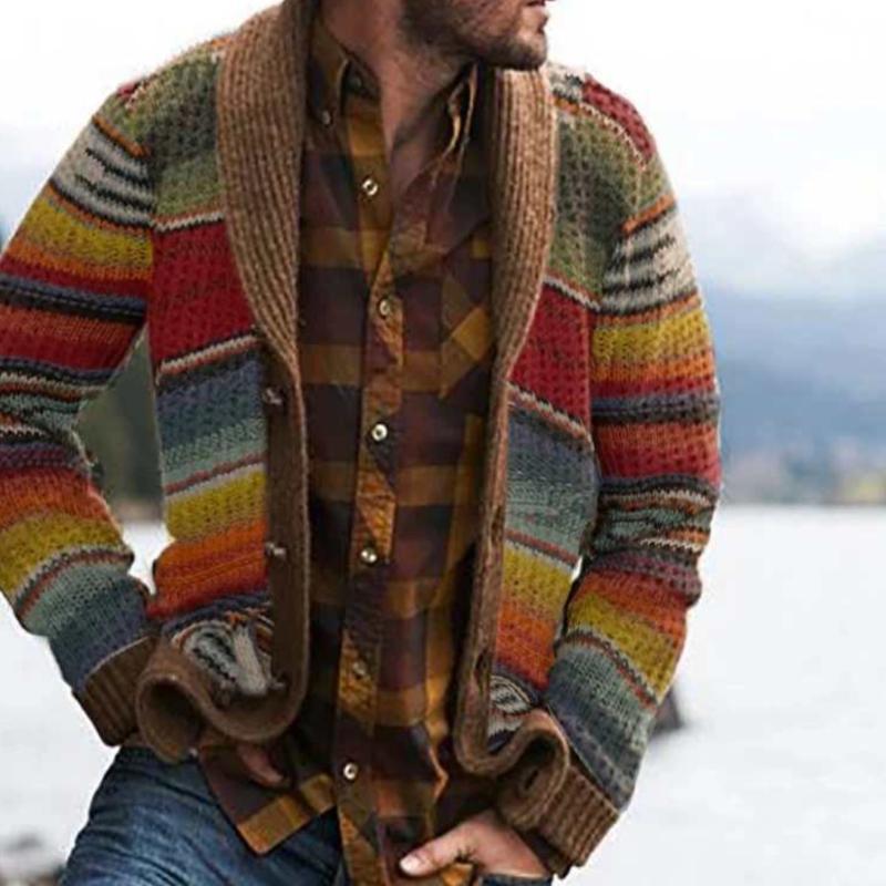 Drune | Strickjacke Bequem Mit Schalkragen Gemustert Gestrickt Knopfleiste