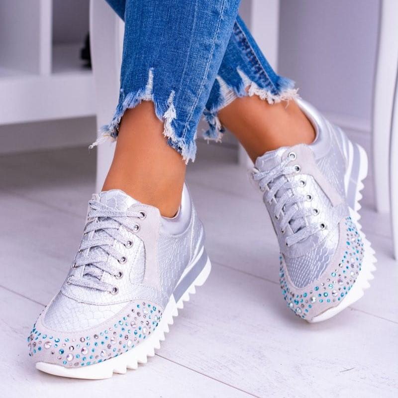 Drune | Sneaker Strukturdesign Strassdetails Dicke Sohle Schnürung