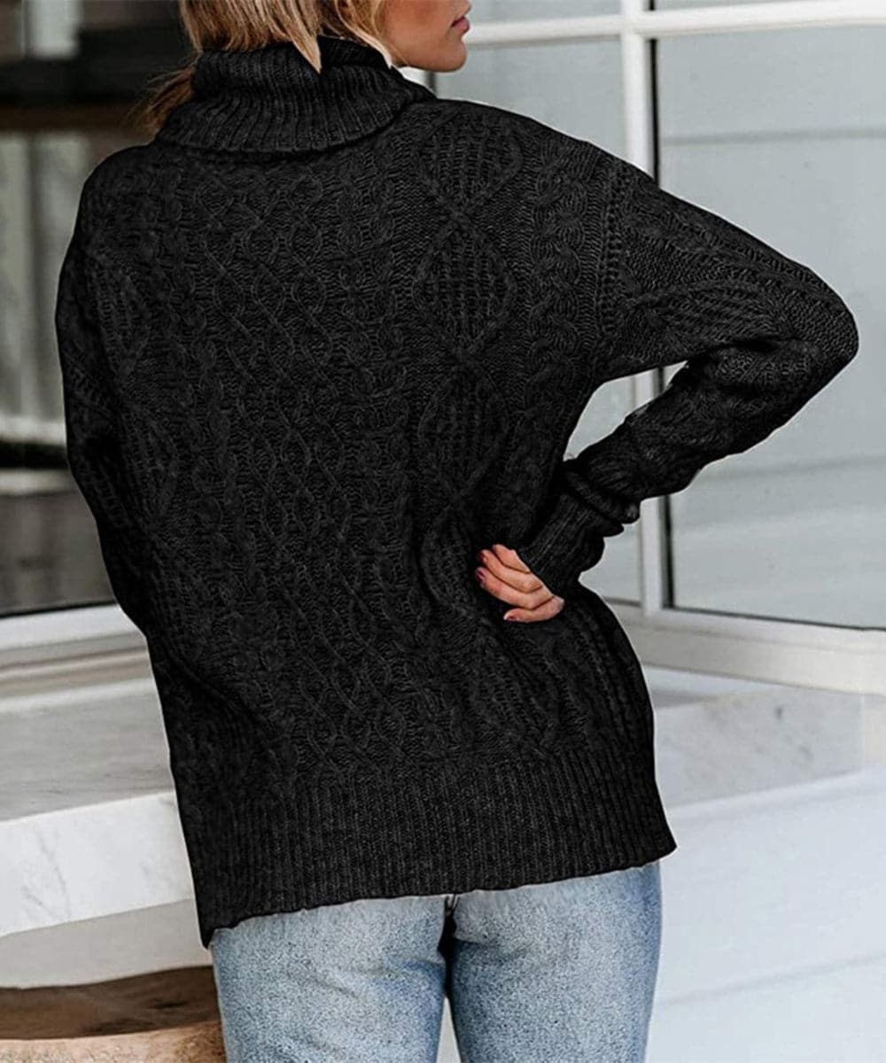 Drune | Strickpullover Zopfstrick Hoher Kragen Langarm Lockere Passform