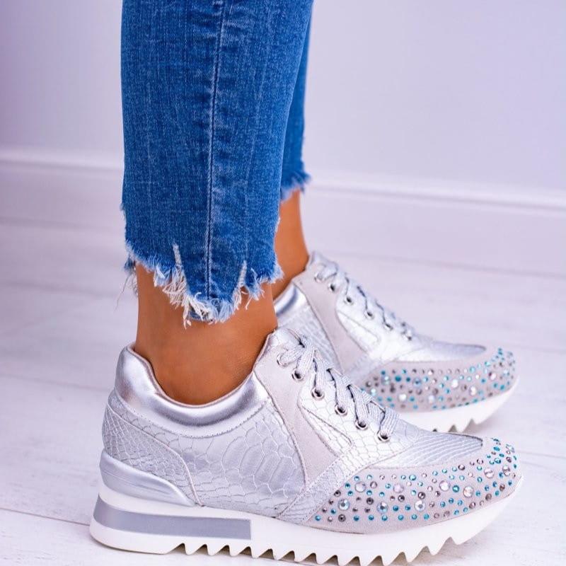 Drune | Sneaker Strukturdesign Strassdetails Dicke Sohle Schnürung