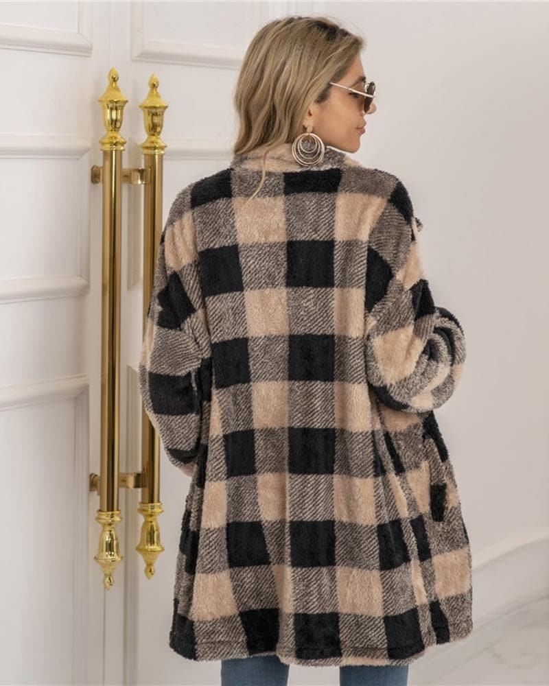 Drune | Karierter Mantel Soft Und Warm Übergroß Schnitt Knopfverschluss