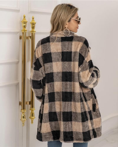 Drune | Karierter Mantel Soft Und Warm Übergroß Schnitt Knopfverschluss