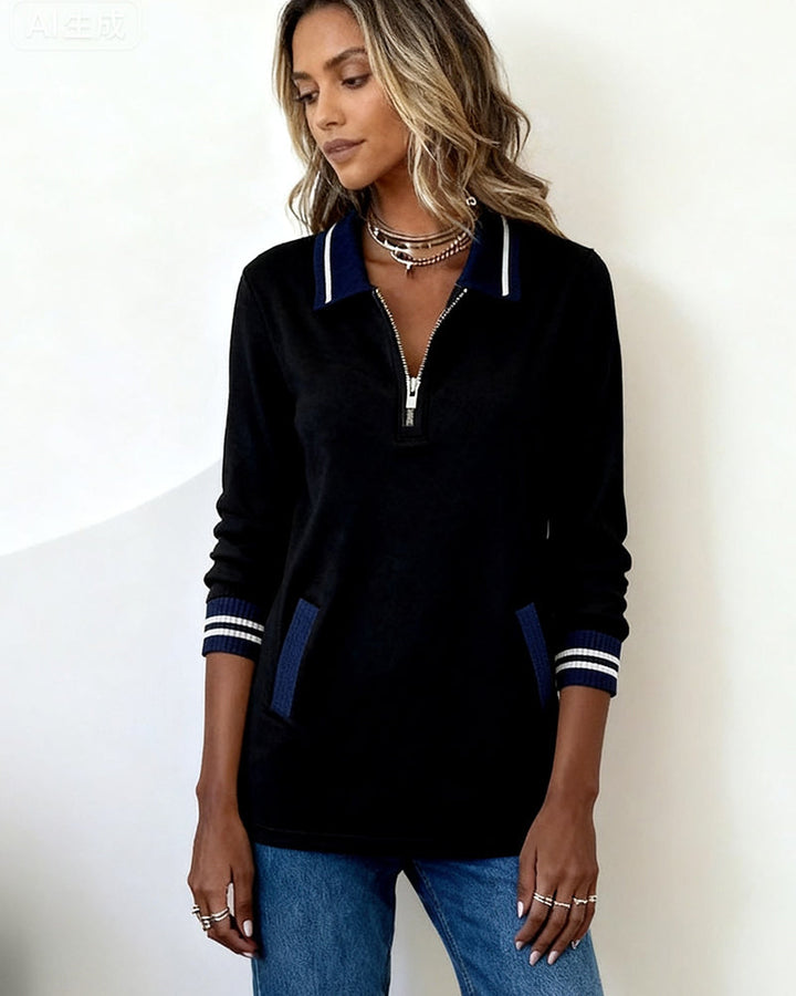 Drune | Sweatshirt mit Revers Reißverschluss und Kontrastfarbe