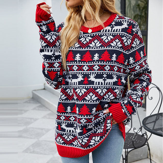 Drune | Weihnachtlich Inspirierter Strickpullover mit Muster Acryl Warm, Festlich