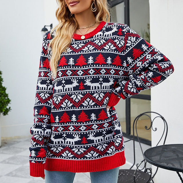 Drune | Weihnachtlich Inspirierter Strickpullover mit Muster Acryl Warm, Festlich