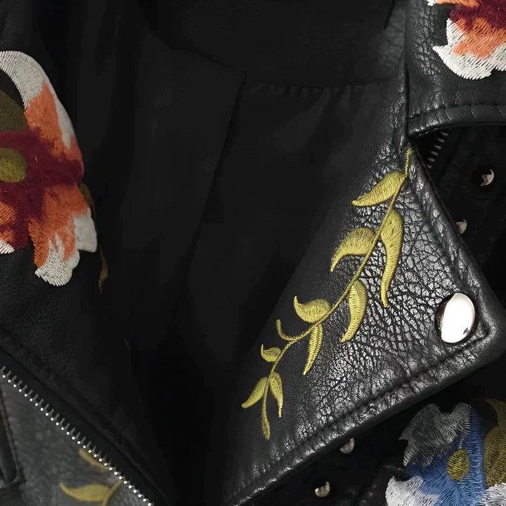 Drune | Lederjacke mit Blumen für Damen - Perfekt für den Alltag