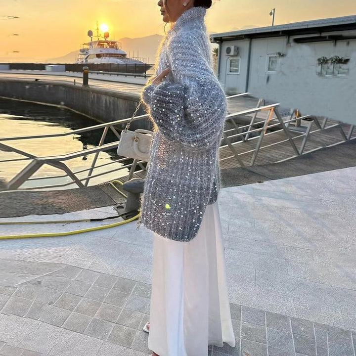 Drune | Strickpullover mit Pailletten Ballonärmel Elegant und Handstrick-look