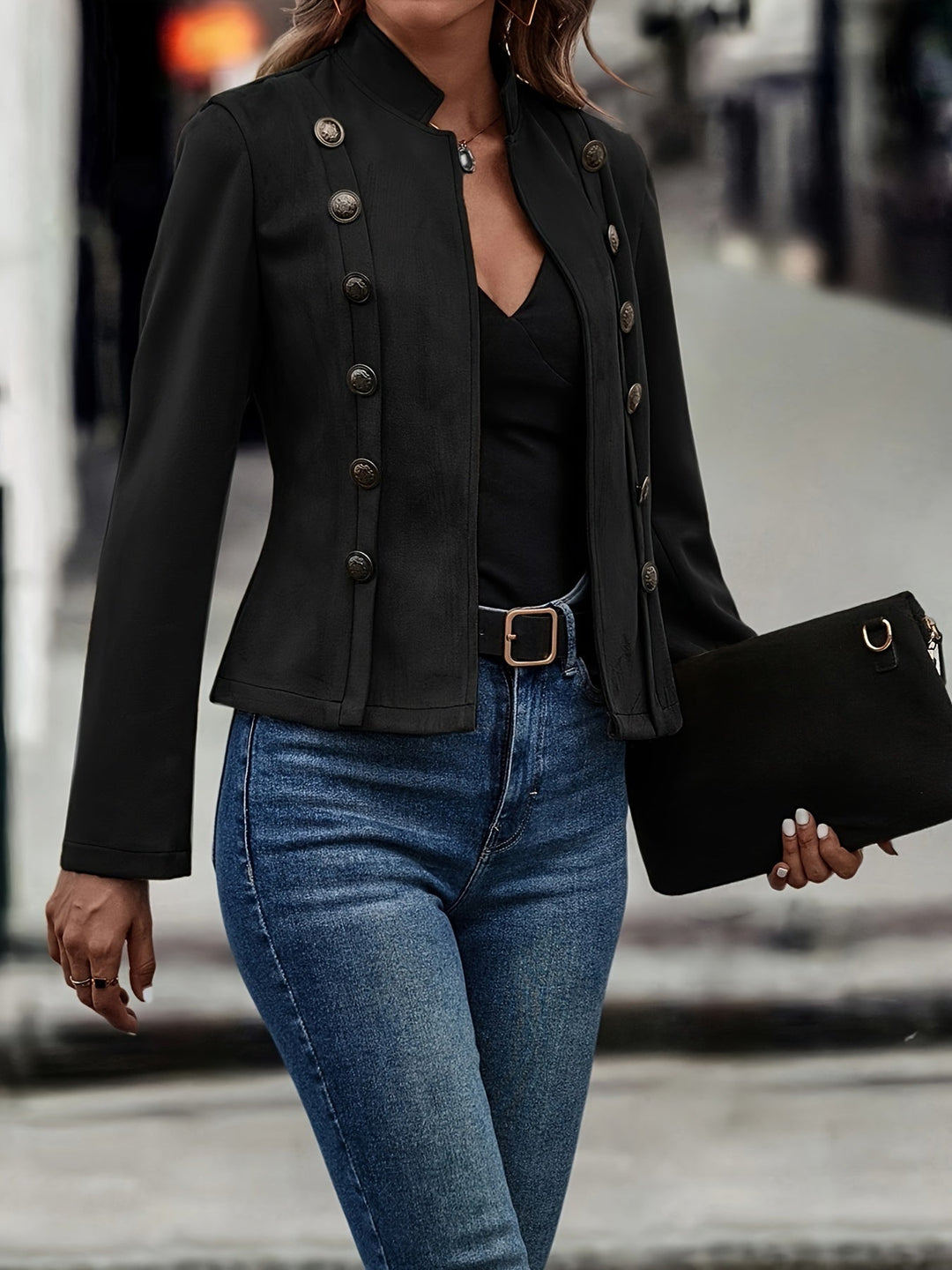 Drune | Militärisch Inspirierte Blazer mit Knopfdetails Polyester Stilvoll und Scharf
