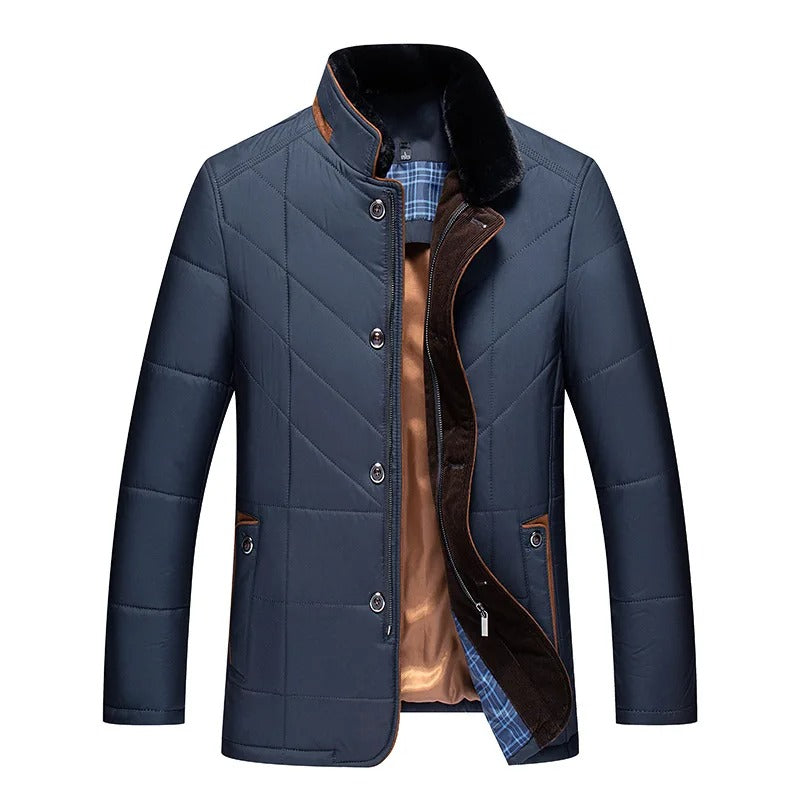Drune | Monochrome Daunenjacke mit Pelzkragen für Herren