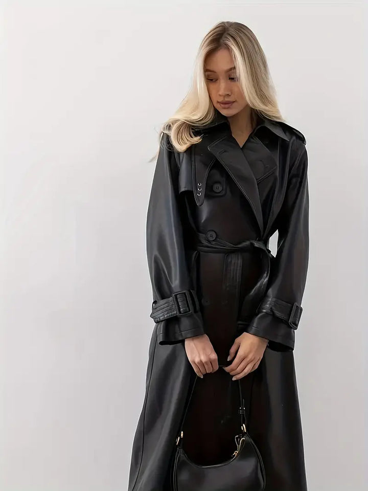 Drune | Trenchcoat lederjacke mit gürtel