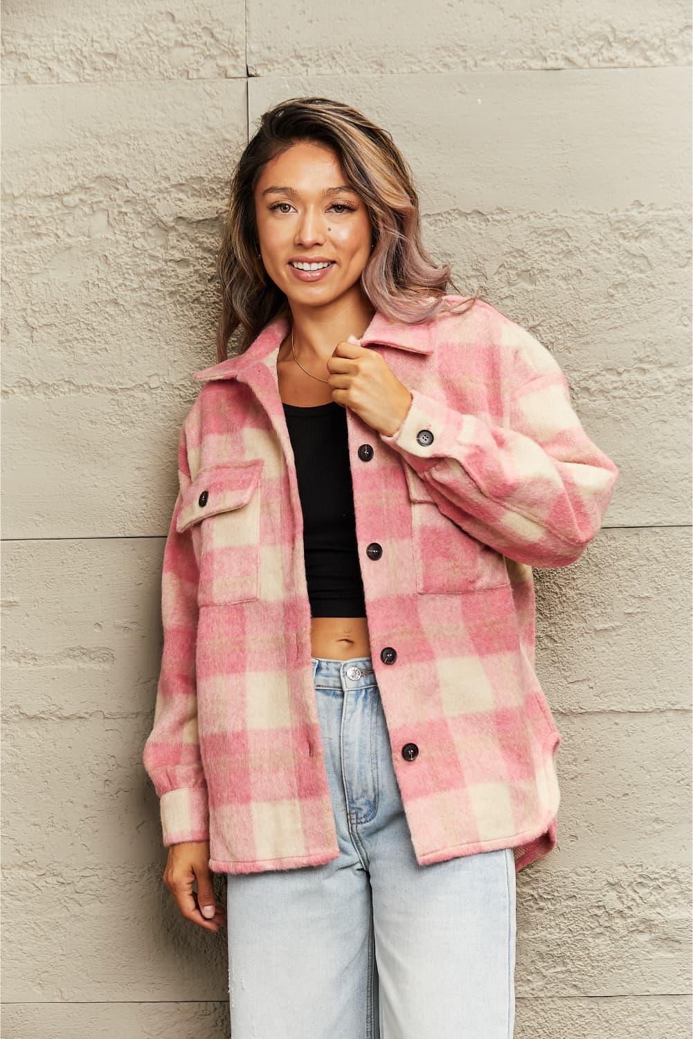 Drune | Karierte Kragenknopf Jacke