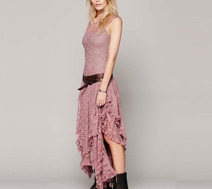 Drune | Damen Ärmelloses Maxi-Kleid mit Geschichtetem Rüschensaum