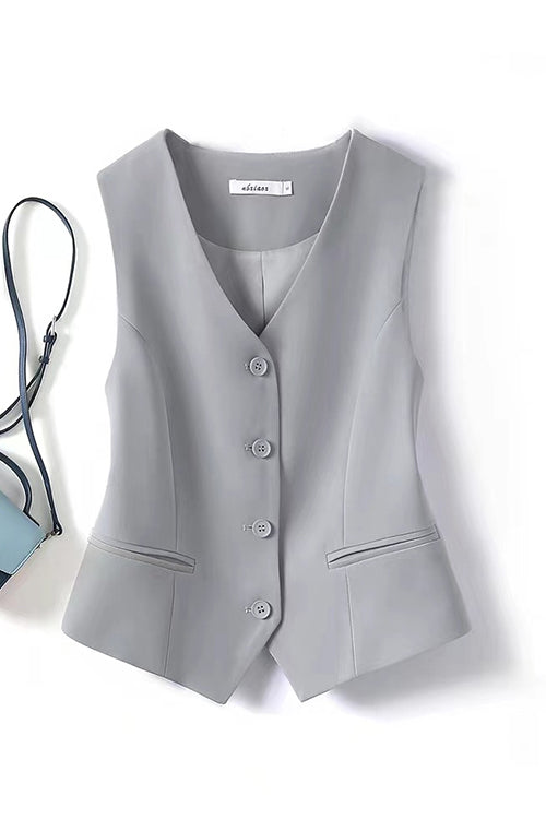 Drune | Rosiedress V Neck Knopfleiste Eingrifftaschen Blazer Weste