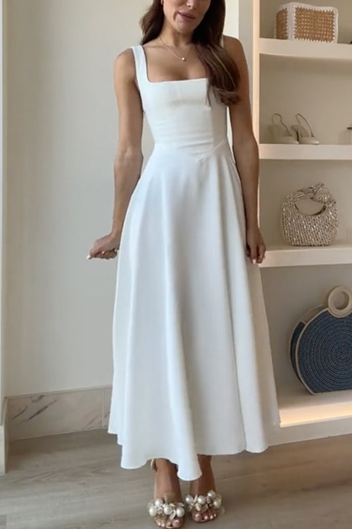 Drune | Elegantes Quadrat-Ausschnitt A-Linien Swing Maxi Cami Kleid
