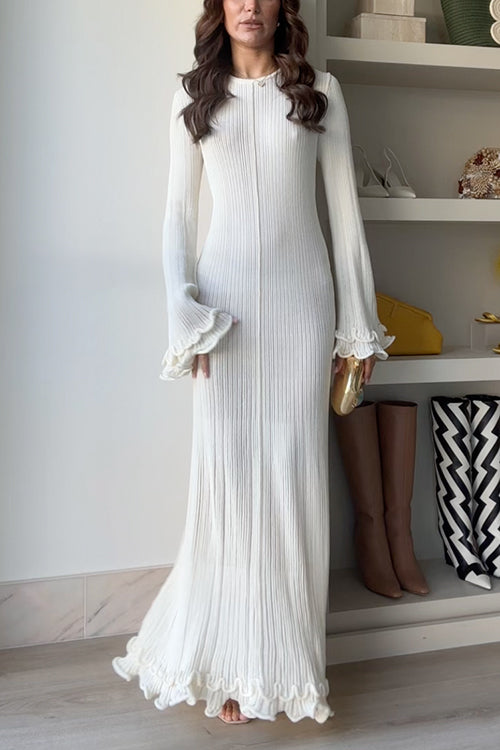 Drune | Rosiedress Glockenärmel Rücken Schnürung Rüsche Trim Maxi Kleid