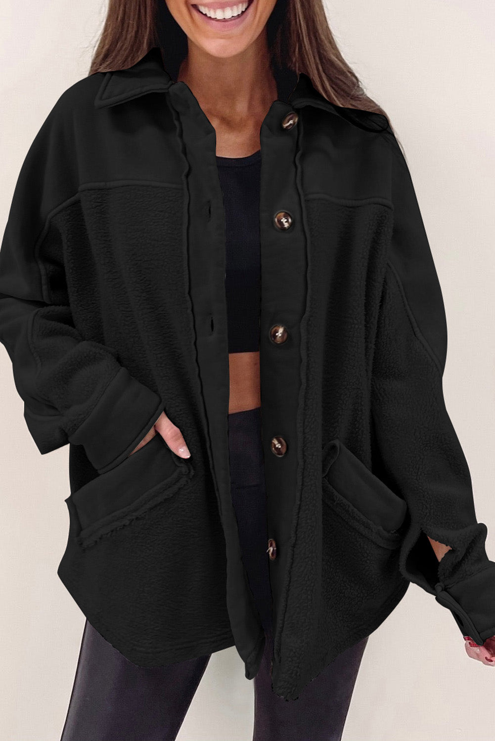 Drune | Weiche Fleecejacke mit Großen Knöpfen Polyester Komfort und Warmer Stil
