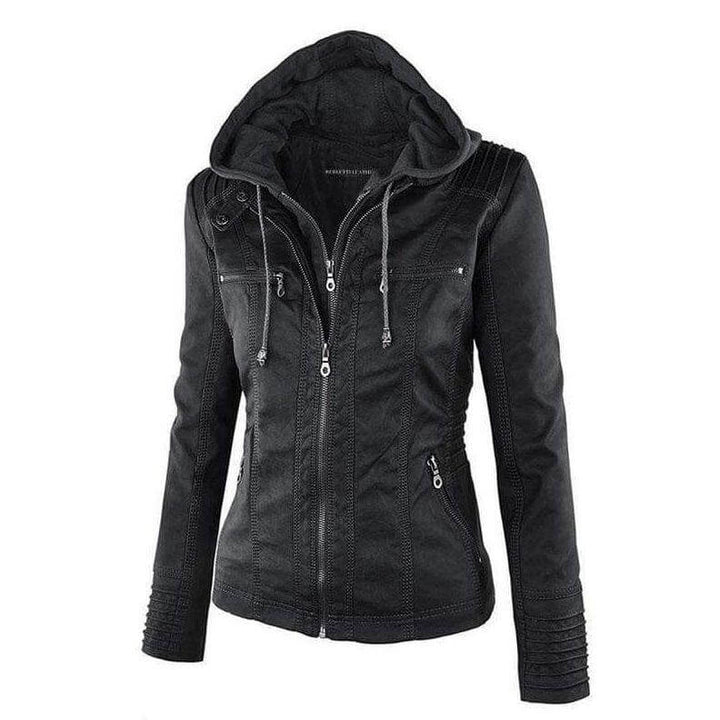 Drune | Damen Slim Fit PU-Leder Zip-Up Hoodie