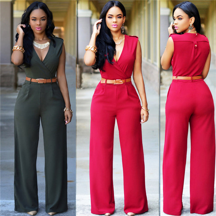 Damen Stilvoller Jumpsuit mit Taillengürtel und weitem Bein Drune