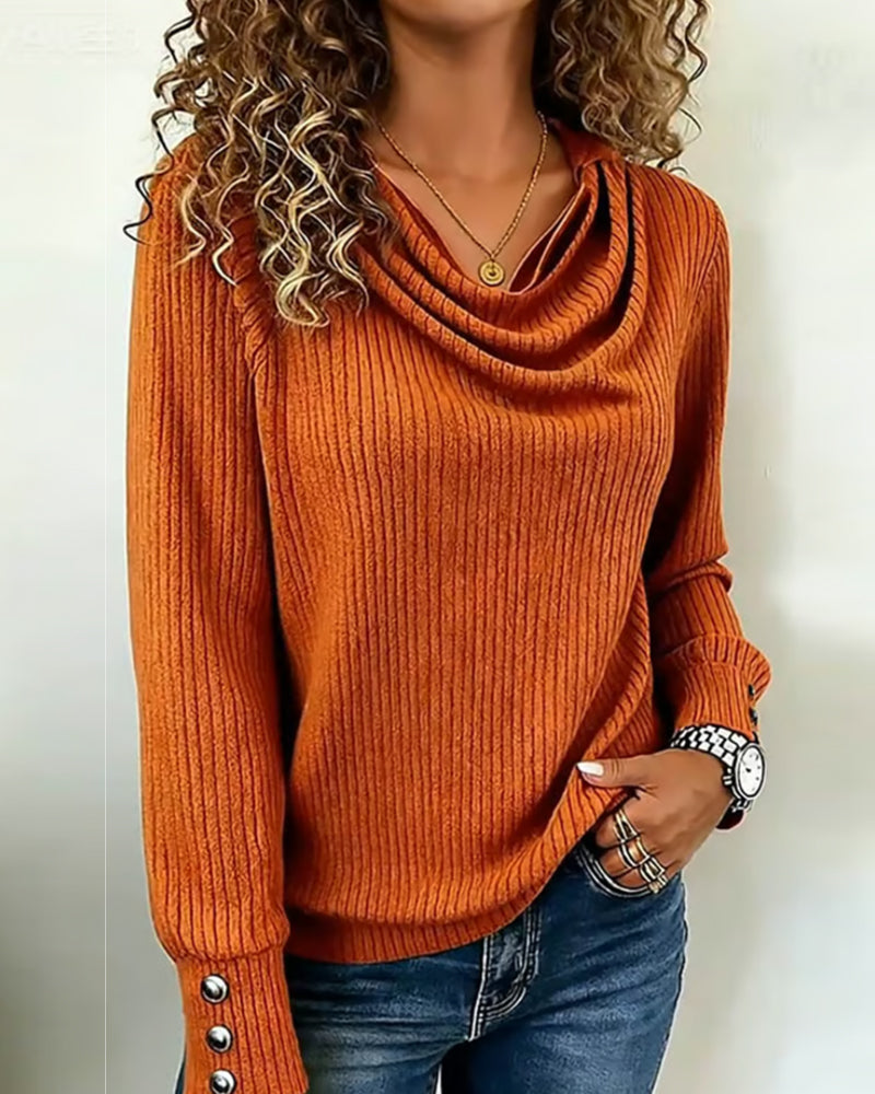 Drune | Shirt Einfarbig Drapierter Hals Gestrickt