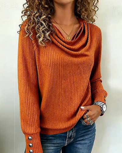 Drune | Shirt Einfarbig Drapierter Hals Gestrickt