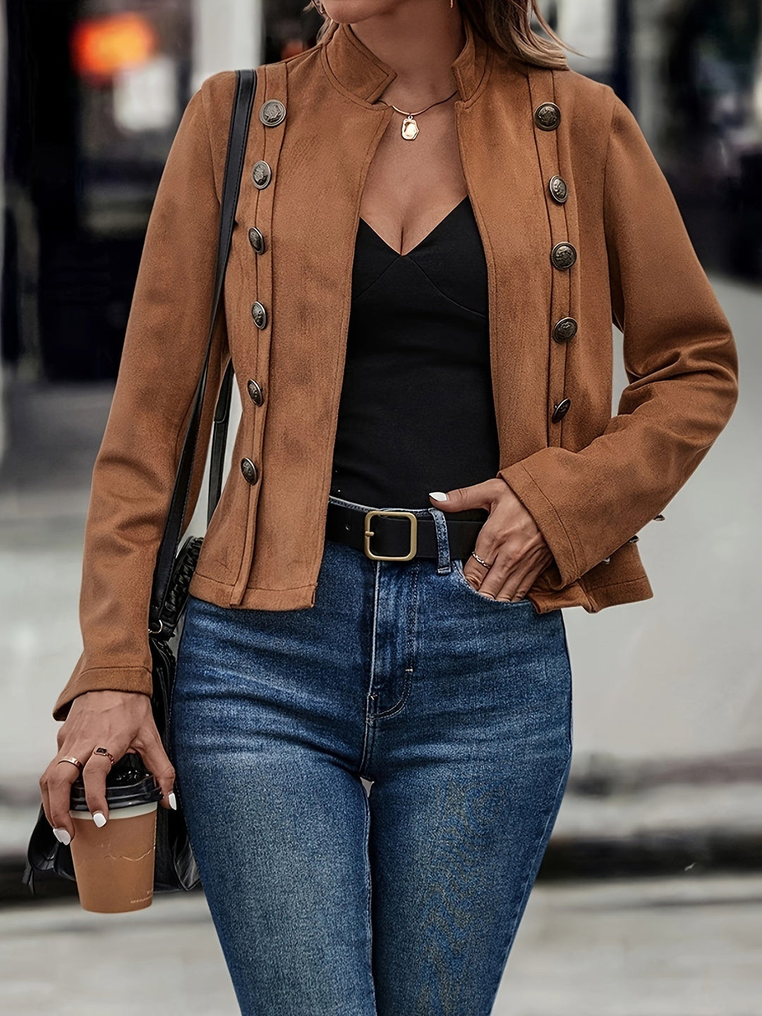 Drune | Militärisch Inspirierte Blazer mit Knopfdetails Polyester Stilvoll und Scharf