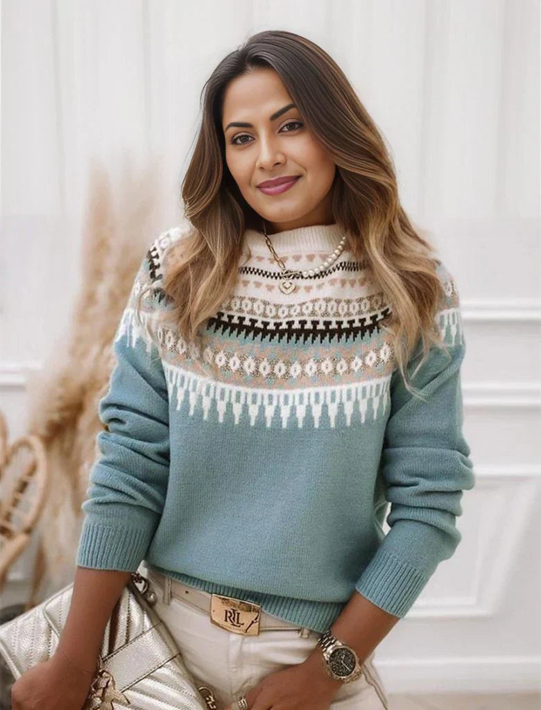 Drune | Gestrickte Wollmischung Fair Isle Muster Rundhals Lange Ärmel
