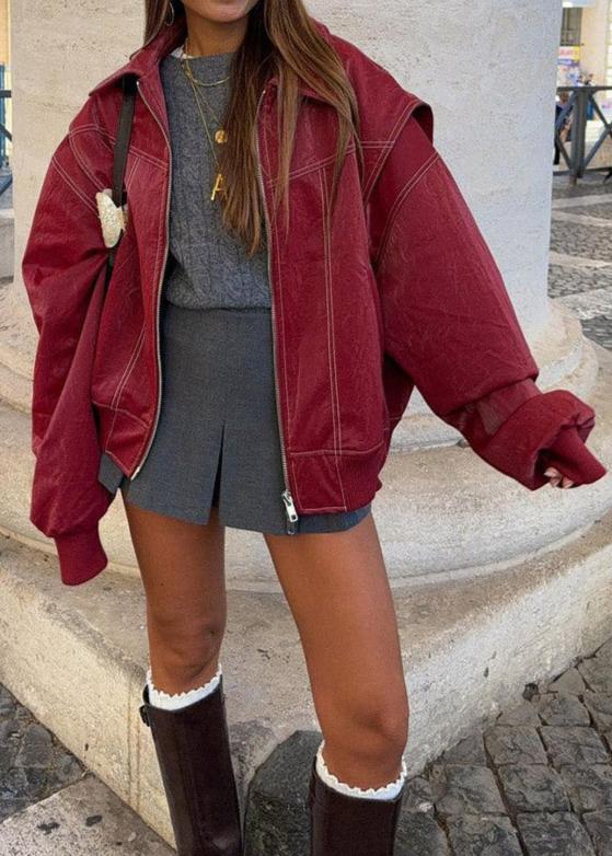 Drune | Weinroter Reißverschlussjacke