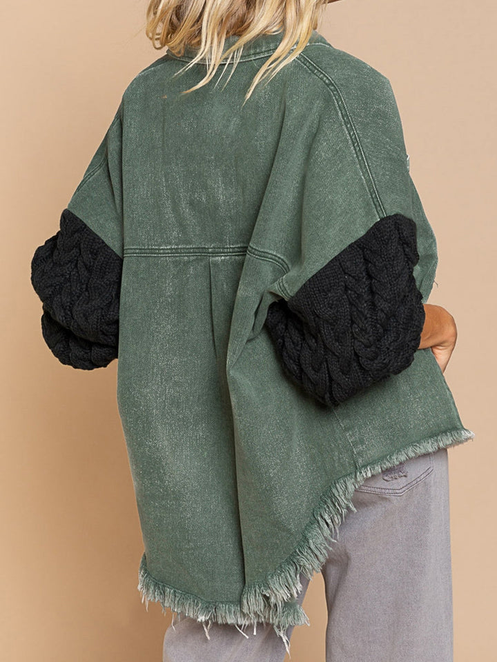 Drune | Kabelstrick Raw Hem Denim Jacke