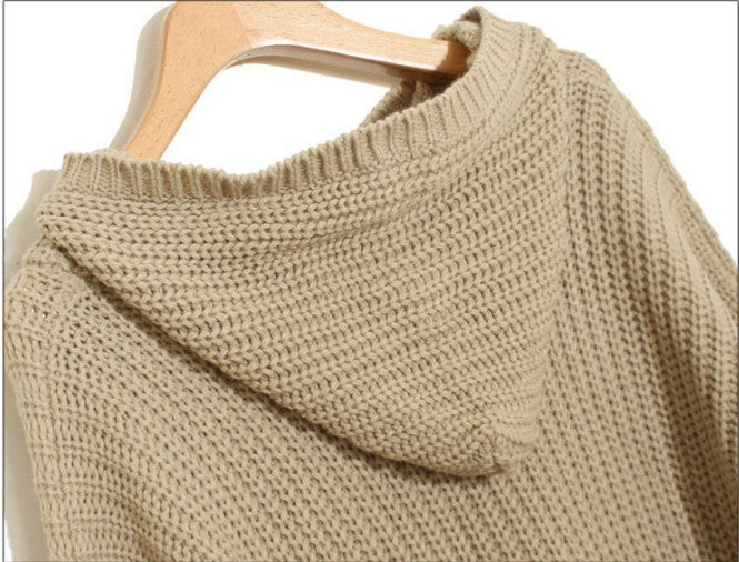 Damen Grobstrick-Poncho mit fransigen Details und Kapuze Drune