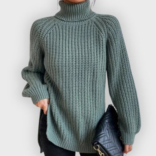 Drune | Full Größe Turtle Ribbed Knit Schlitzpullover
