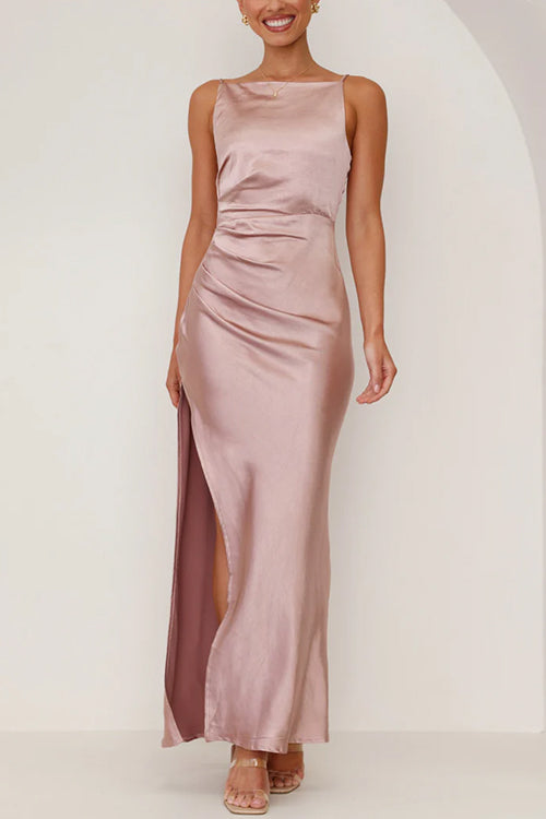 Drune | Rosiedress Rückenfrei Seitenschlitz Maxi Cami Kleid