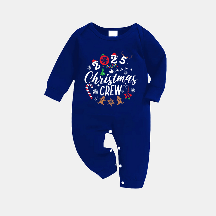 Drune | "2025 Weihnachtsmann" Text und Weihnachtsmuster Gedruckt Blau und Weiß Karierte Familienpassende Pyjamas
