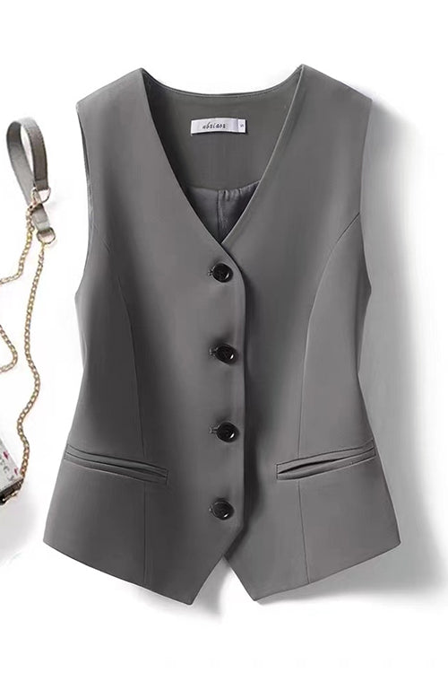 Drune | Rosiedress V Neck Knopfleiste Eingrifftaschen Blazer Weste