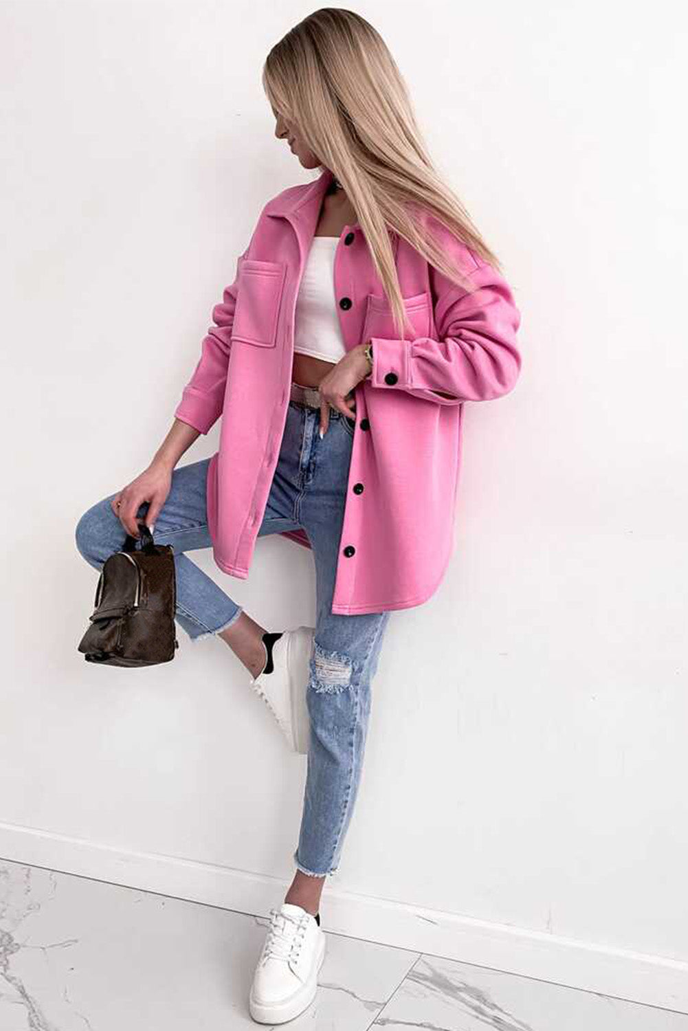 Drune | Oversized Hemdbluse mit Großen Taschen Polyester Minimalistisch und Stilvoll