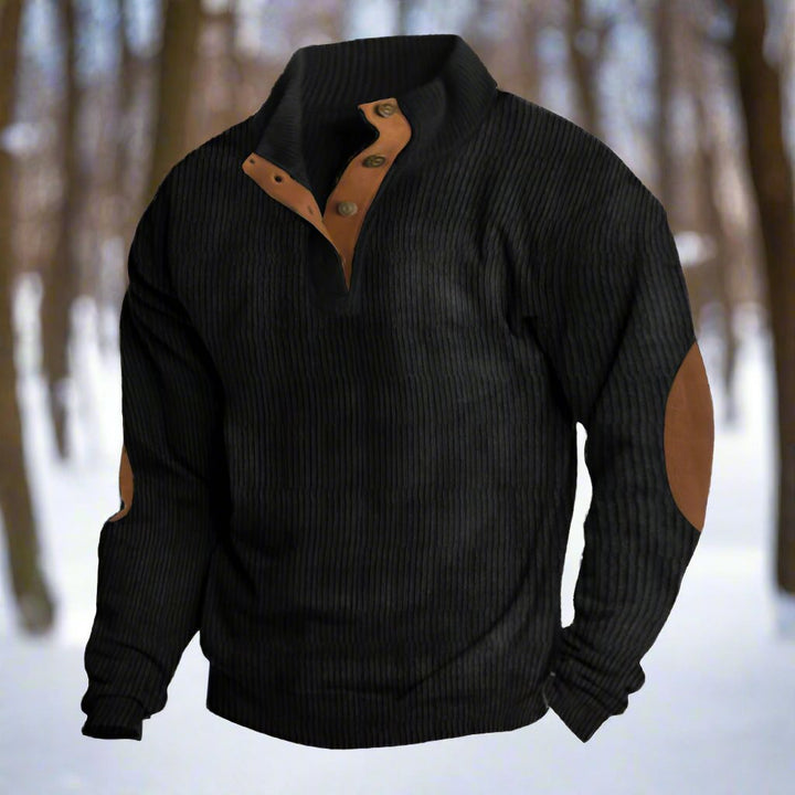 Drune | Niccolò Gerippter Stehkragenpullover Wildleder Ellbogenpatches Pullover