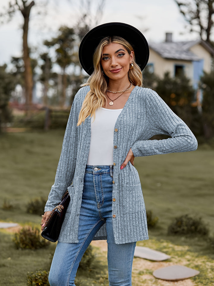 Drune | warmer gerippter Baumwolle Strickcardigan für Damen - Perfekt für lässige Tage