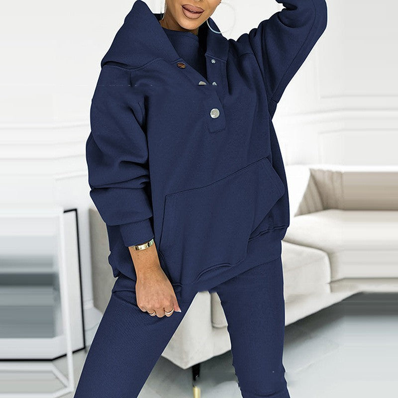 Drune | 3-teiliges Damen-Sportanzug mit lockerem Kapuzenpullover und Slim-Hosen