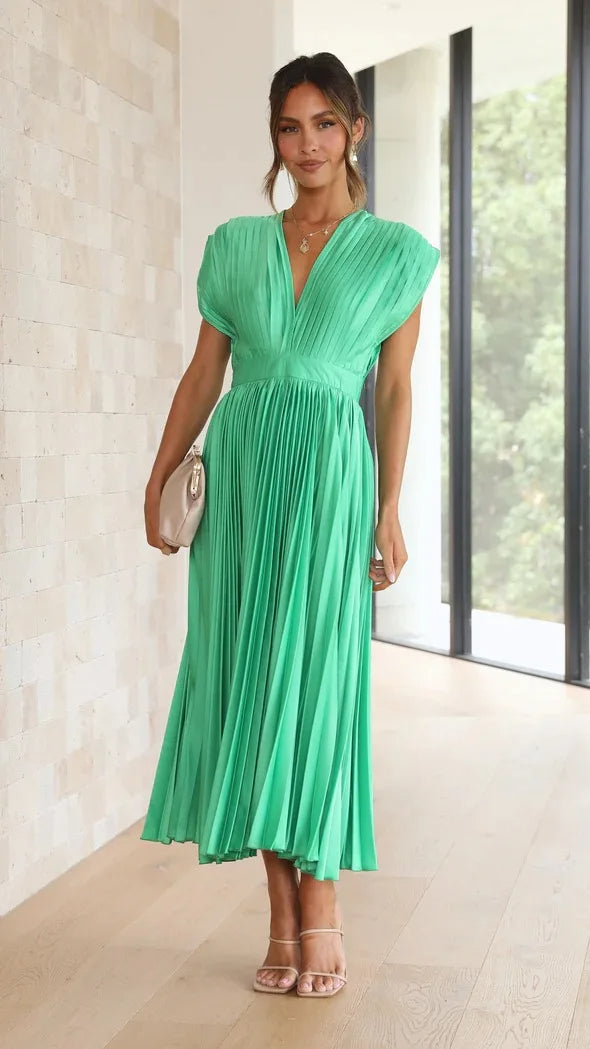 Drune | Faltendes Plunge Midi Kleid