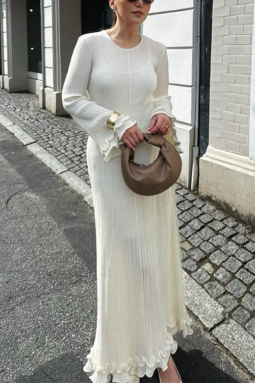 Drune | Rosiedress Glockenärmel Rücken Schnürung Rüsche Trim Maxi Kleid