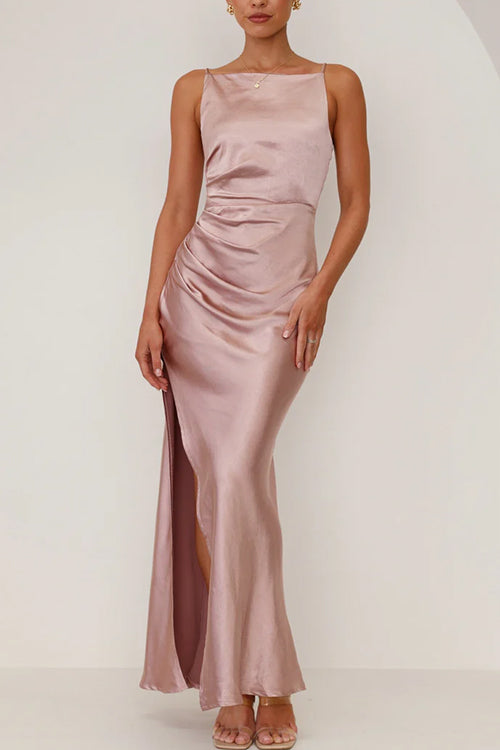 Drune | Rosiedress Rückenfrei Seitenschlitz Maxi Cami Kleid
