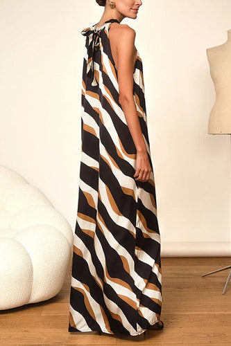 Drune | Rosiedress Tie Neck Ärmelloses Farbblock Gedrucktes Maxi Kleid
