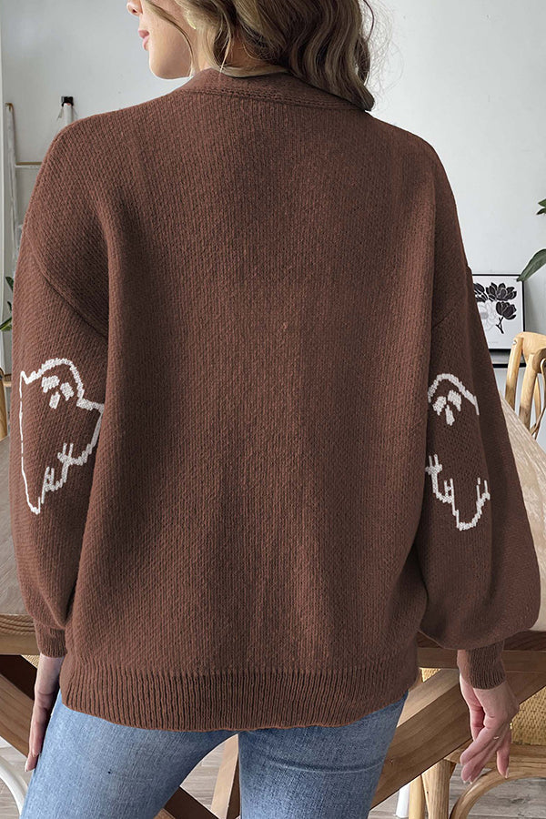 Drune | Cozy Halloween ghost knit sweater with buttons