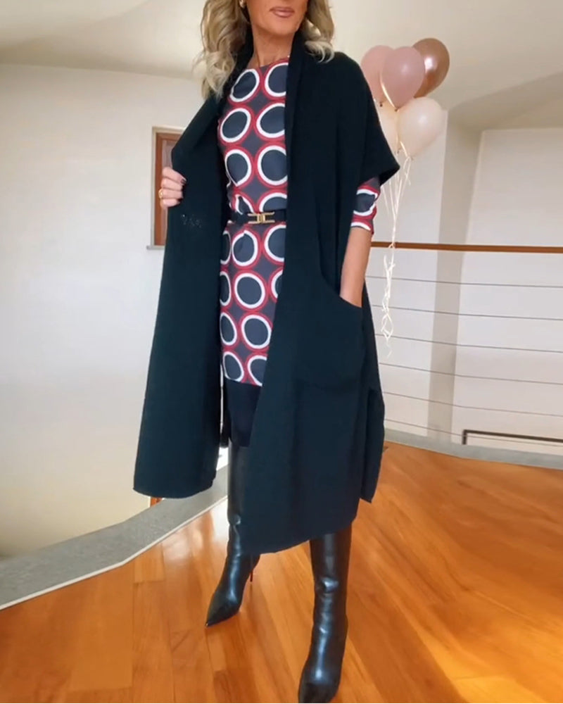 Drune | Lässiger Einfarbiger Cardigan mit Halblangen Ärmeln und Tasche